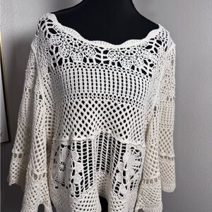Crochet Openwork Cream Sweater Tunic Med no brand tag or size